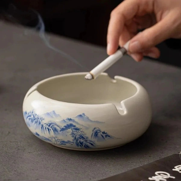 Cendrier En Céramique 'Paye Ta Clope' - Diamètre 10 Cm, Bleu Foncé, Pour Terrasse Ou Intérieur