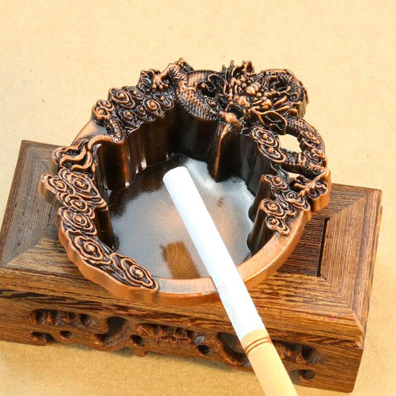Cendrier Dragon Avec Couvercle En Alliage De Zinc - Design Vintage, Antivent, Aussi Brûleur D'Encens Cône, 12,5x10 Cm
