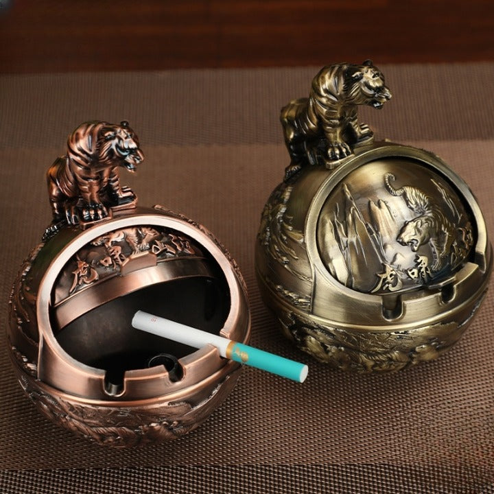 Cendrier Métal Avec Couvercle Anti-Odeur - Design Rond Élégant Pour Intérieur, Salon, Bureau, 8,5x8,5x7 Cm - 4